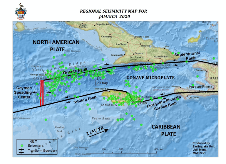 Regional Seismicity Map for Jamaica 2020