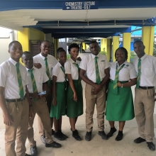 Sixth form students from Old Harbour High School took a quick photo op in the hallway of the Facutly of Science and Technology, the place of study they hope to join in the near future. 
