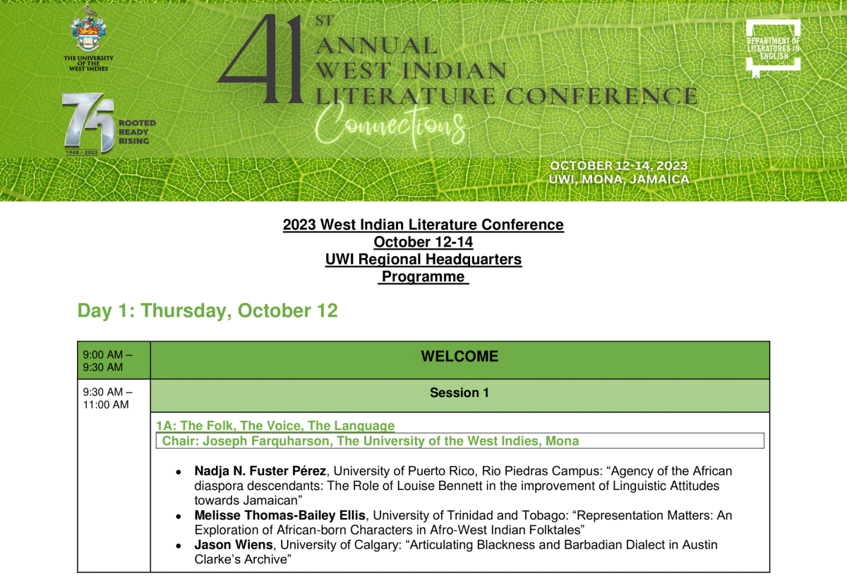 The 41st West Indian Literature Conference DLIE Department of
