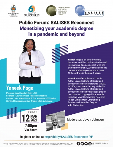 SALISES Reconnect - Monetizing your academic degree in a pandemic and beyond - Yaneek Page