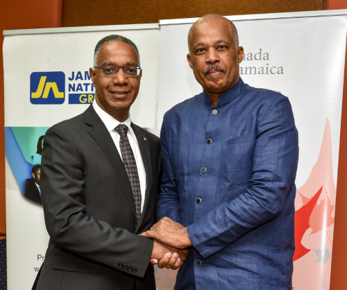 DGP 2805: Prof. Gervan Fearon, President and Vice-Chancellor, Brock University and Prof. Sir Hilary Beckles, Vice-Chancellor, The University of the West Indies (The UWI) following the launch of the joint Canada Caribbean Institute (CCI) at The UWI Regional Headquarters in Jamaica on February 17, 2020.