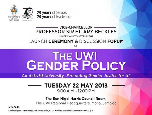 Invitation University of the West Indies Gender Policy Launch