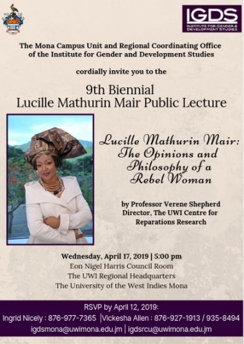 9th Biennial Lucille Mathurin Mair Public  Lecture Invite - April 17, 2019