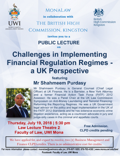 Mona Law and British High Commission Public Lecture on Financial Regulation