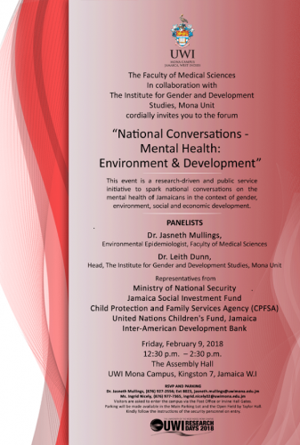 National Conversations Mental Health Environment & Development The UWI Research Days Forum