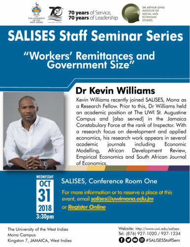 SALISES Seminar Series (Dr Kevin Williams) - Working Remittances and Government Size 