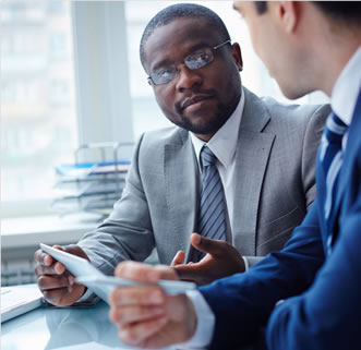 Two men consulting