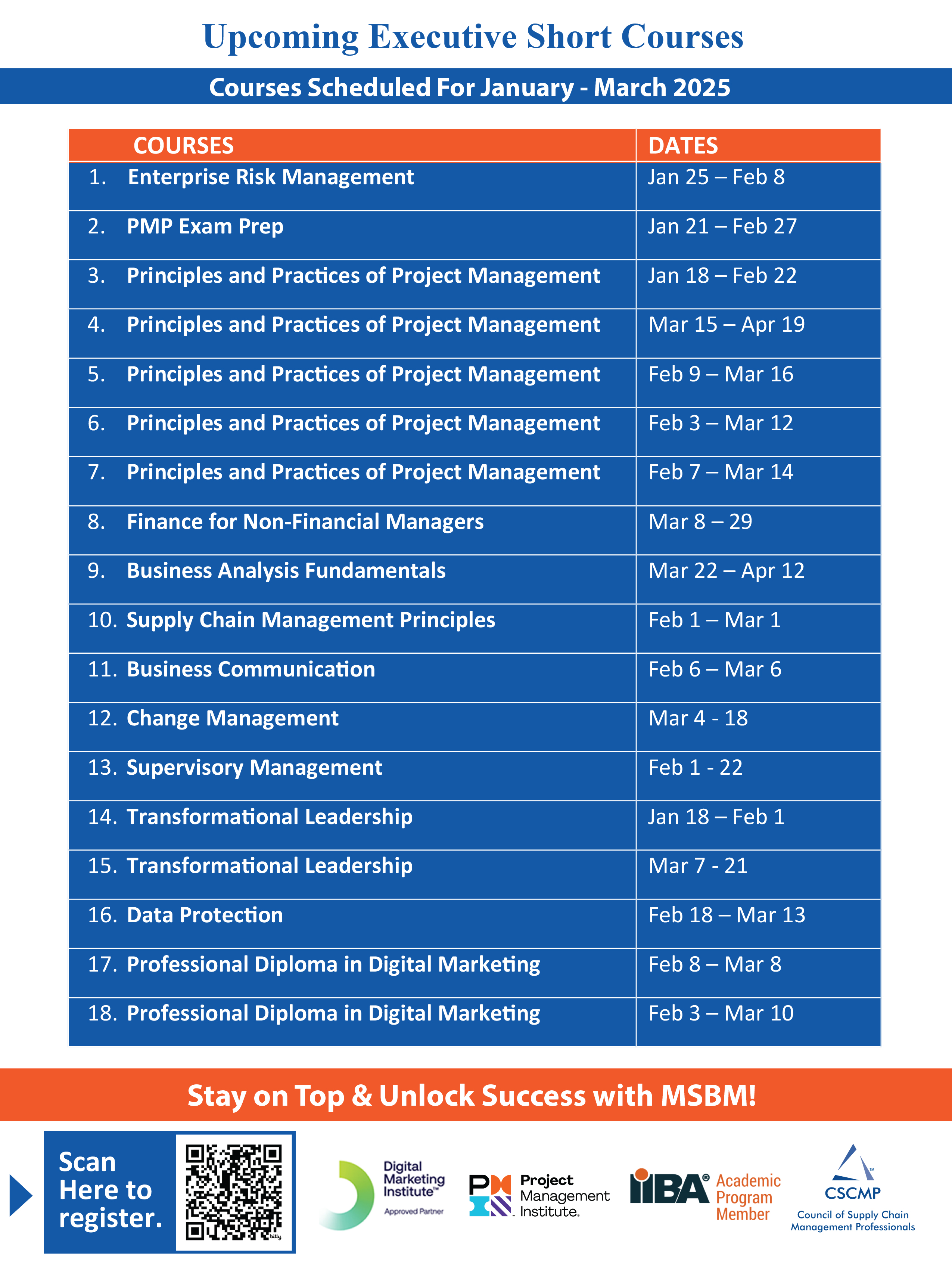 Upcoming Executive Short Courses Schedule