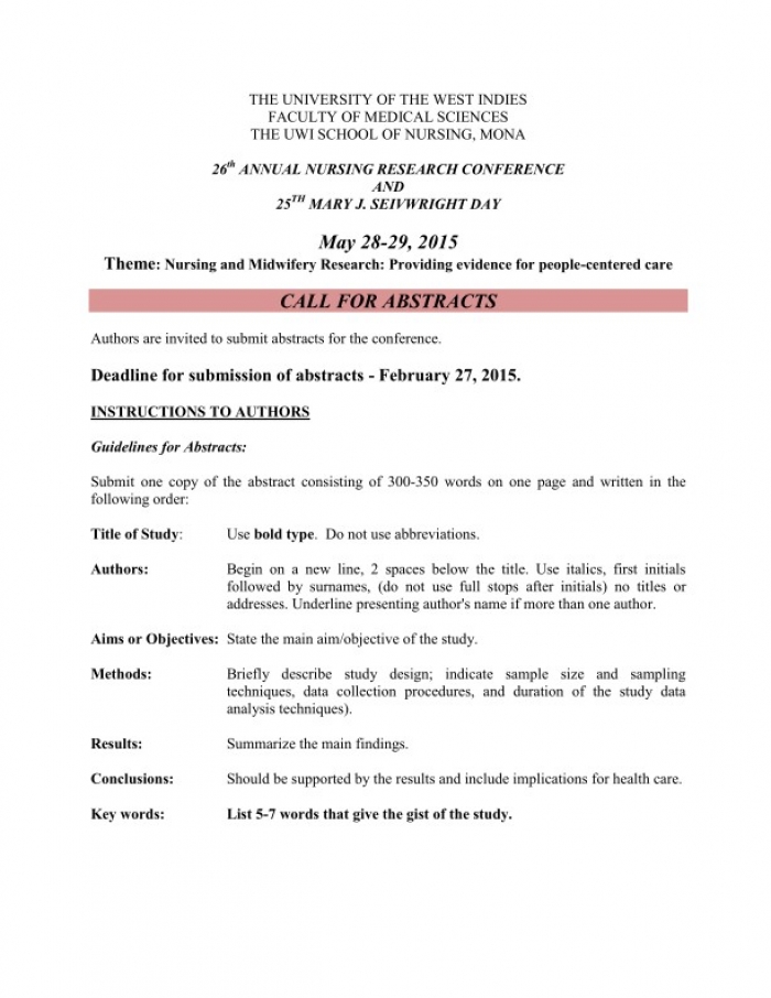 ANNUAL NURSING RESEARCH CONFERENCE CALL FOR ABSTRACTS The UWI