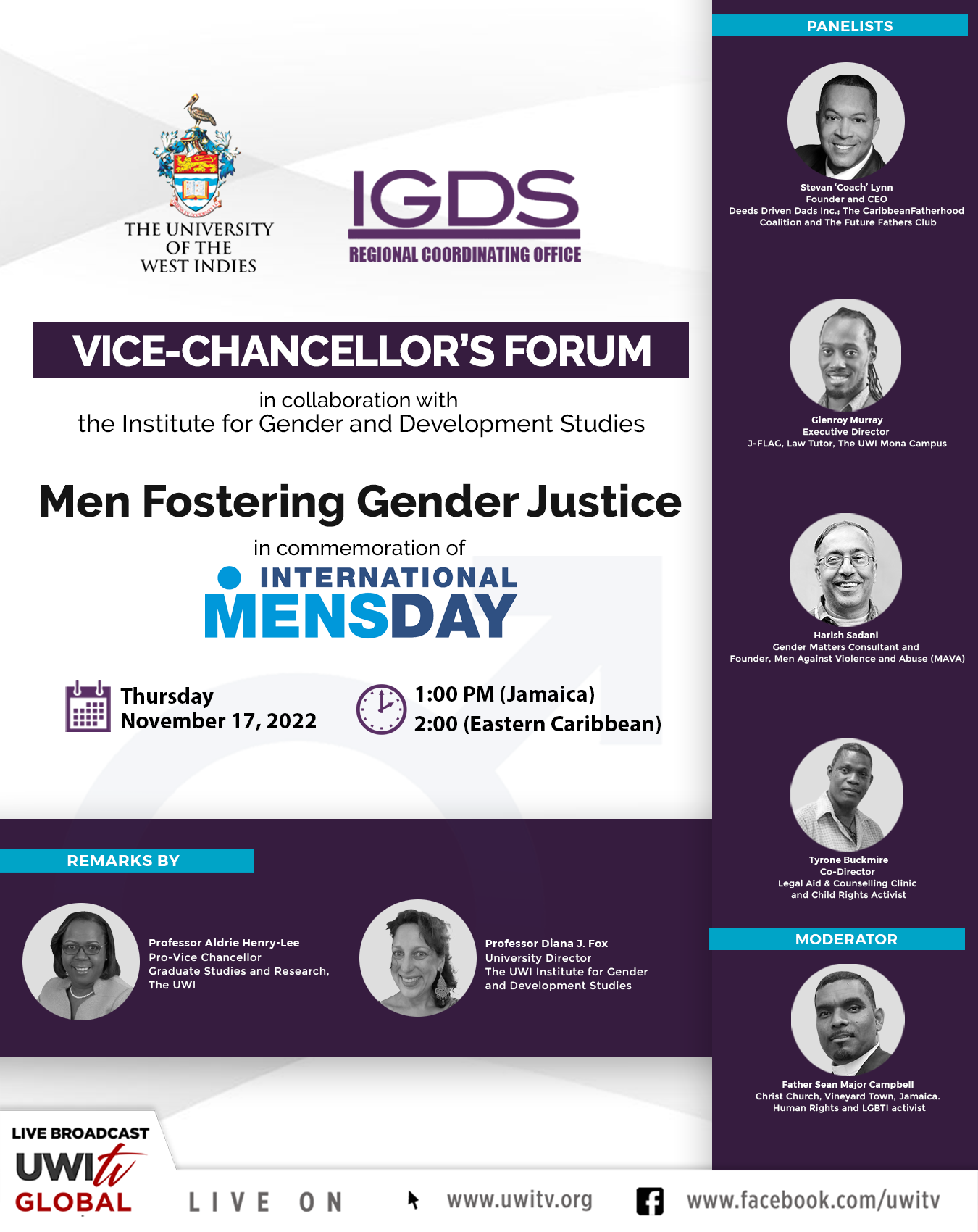 Upcoming Vice-Chancellor's Forum | Men Fostering Gender Justice