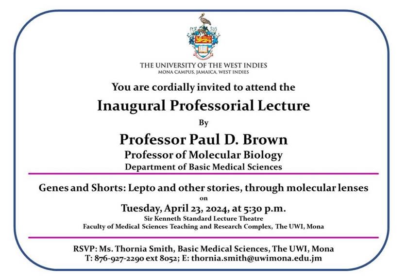  Inaugural Professorial Lecture by Professor Paul D. Brown