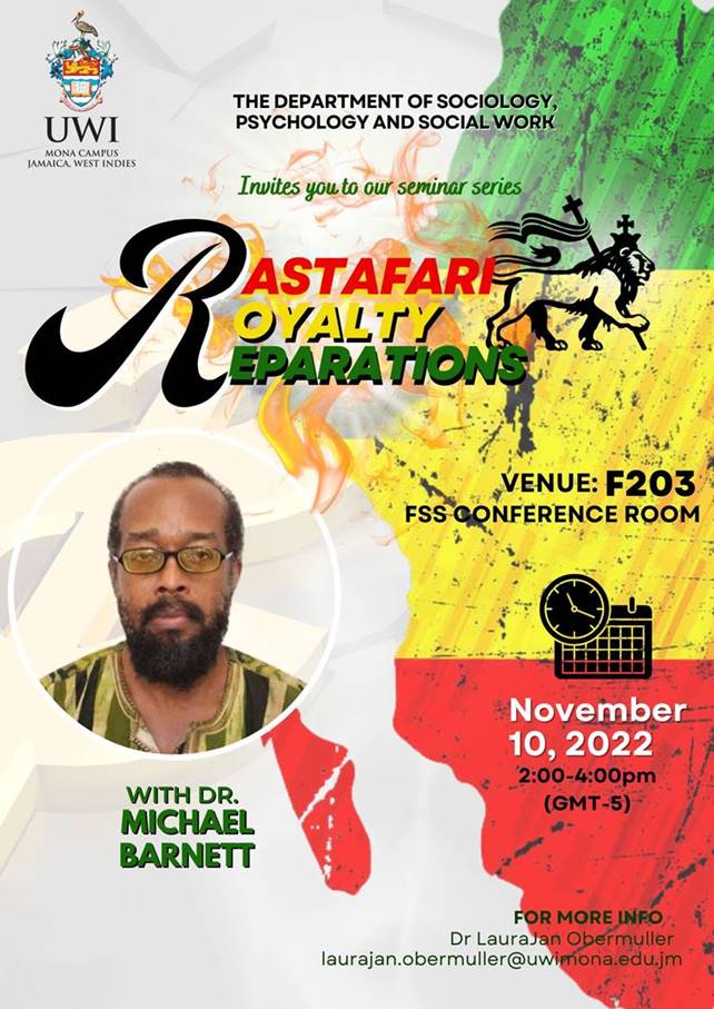 Department Seminar Series: Dr. Michael Barnett - "Rastafari, Royalty and Reparations"
