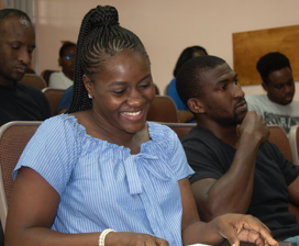 Smiling student in classroom